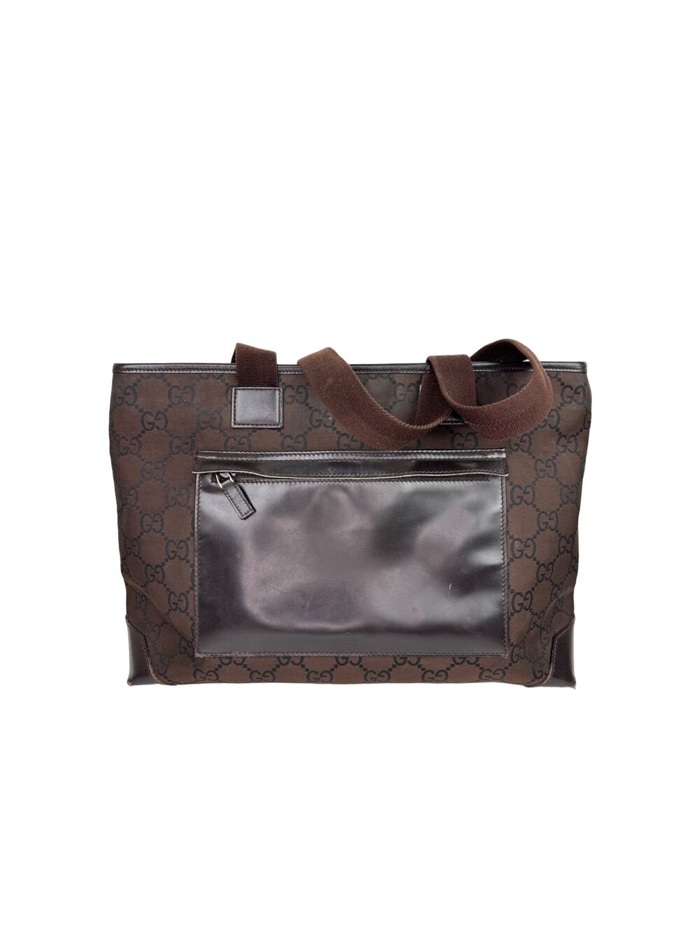 GUCCI 180449 502752 Handbag GG Sprem Logo Engraved Canvas Leather Tote Bag USED